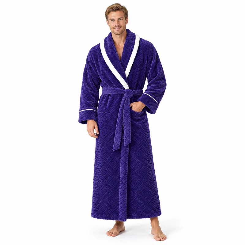 Men's Oversized Fleece Bathrobe - Coral Flannel Kimono Robe for Couples