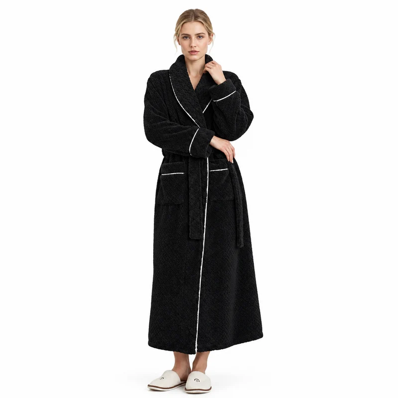 Men's Oversized Fleece Bathrobe - Coral Flannel Kimono Robe for Couples