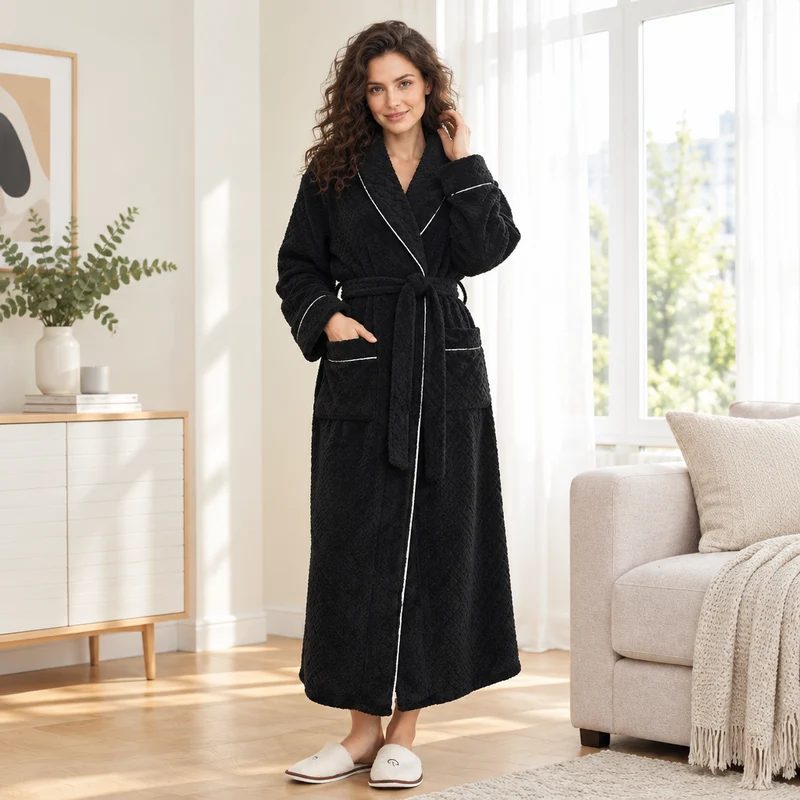 Men's Oversized Fleece Bathrobe - Coral Flannel Kimono Robe for Couples
