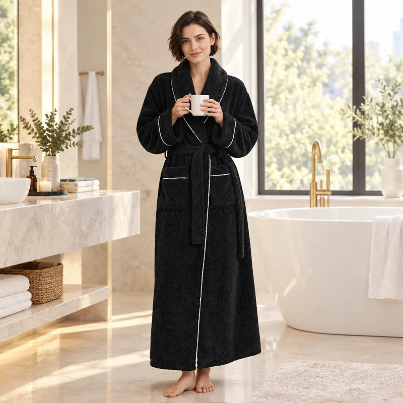 Men's Oversized Fleece Bathrobe - Coral Flannel Kimono Robe for Couples