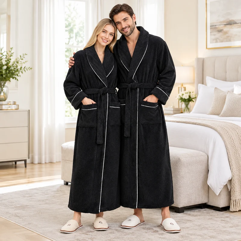 Men's Oversized Fleece Bathrobe - Coral Flannel Kimono Robe for Couples