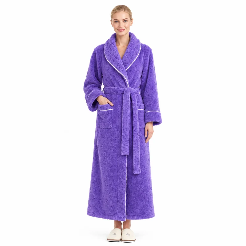 Men's Oversized Fleece Bathrobe - Coral Flannel Kimono Robe for Couples