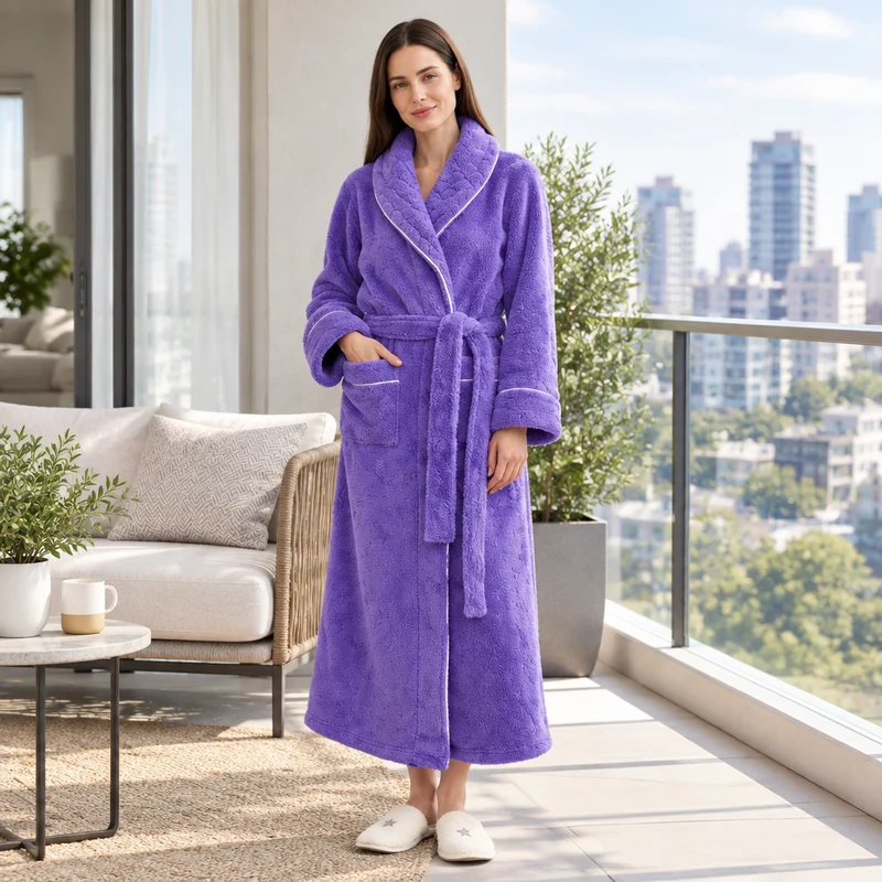 Men's Oversized Fleece Bathrobe - Coral Flannel Kimono Robe for Couples