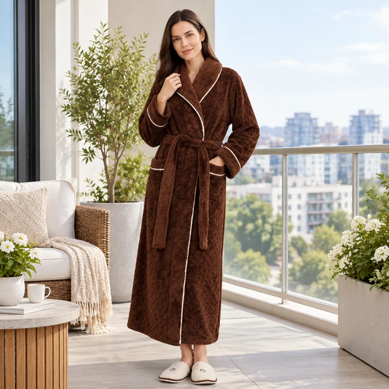 Men's Oversized Fleece Bathrobe - Coral Flannel Kimono Robe for Couples