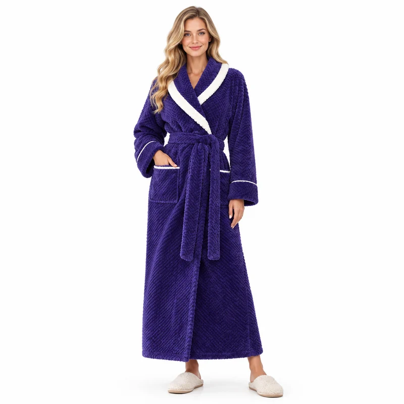 Men's Oversized Fleece Bathrobe - Coral Flannel Kimono Robe for Couples