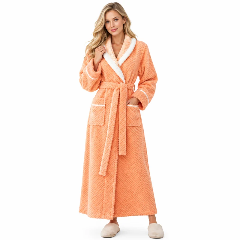 Men's Oversized Fleece Bathrobe - Coral Flannel Kimono Robe for Couples