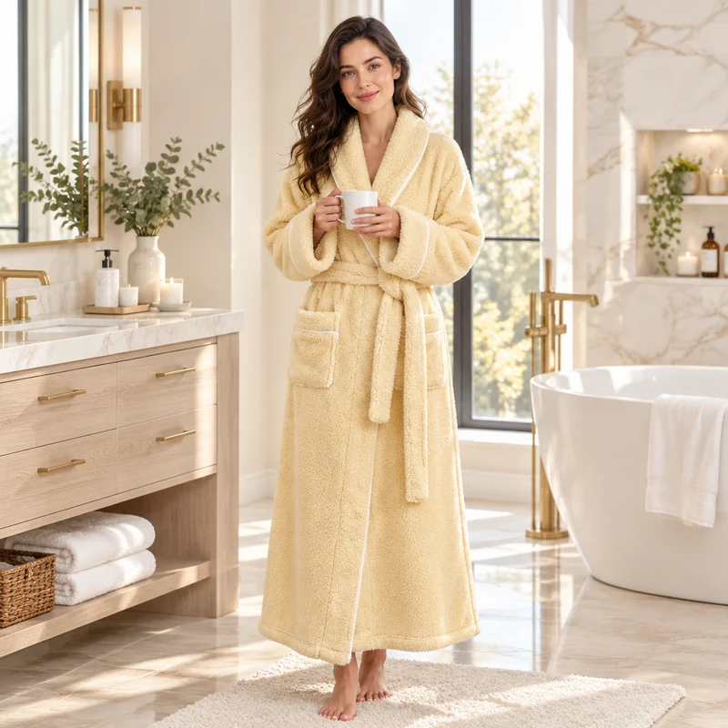 Men's Oversized Fleece Bathrobe - Coral Flannel Kimono Robe for Couples