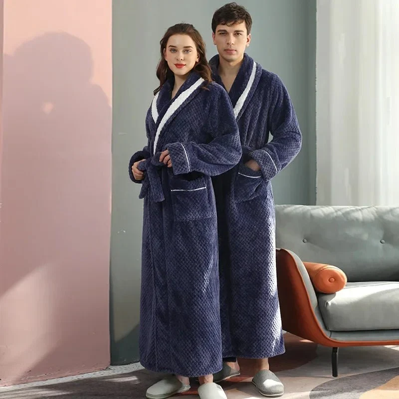 Couples Coral Velvet Bathrobes for Adults - Cozy Autumn/Winter Comfort