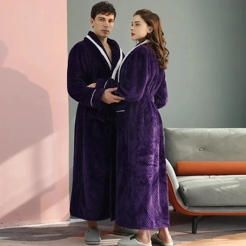Couples Coral Velvet Bathrobes for Adults - Cozy Autumn/Winter Comfort