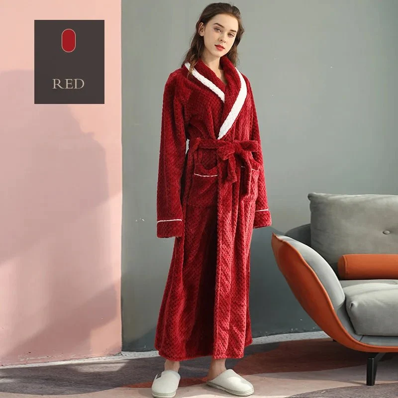 Couples Coral Velvet Bathrobes for Adults - Cozy Autumn/Winter Comfort