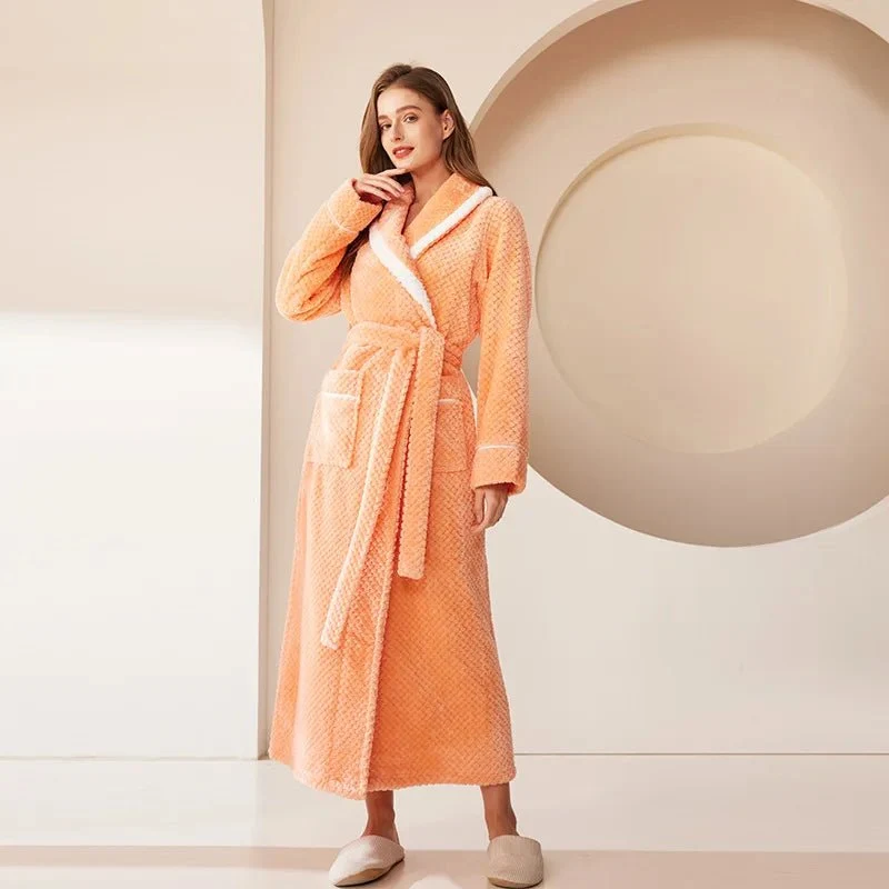 Couples Coral Velvet Bathrobes for Adults - Cozy Autumn/Winter Comfort