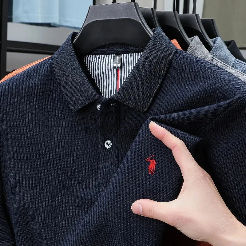 Men's Cotton Striped Polo Shirt - Paul Pony Embroidered 100% Cotton Summer Top