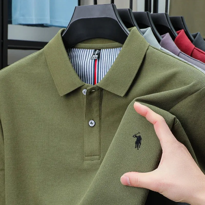 Men's Cotton Striped Polo Shirt - Paul Pony Embroidered 100% Cotton Summer Top