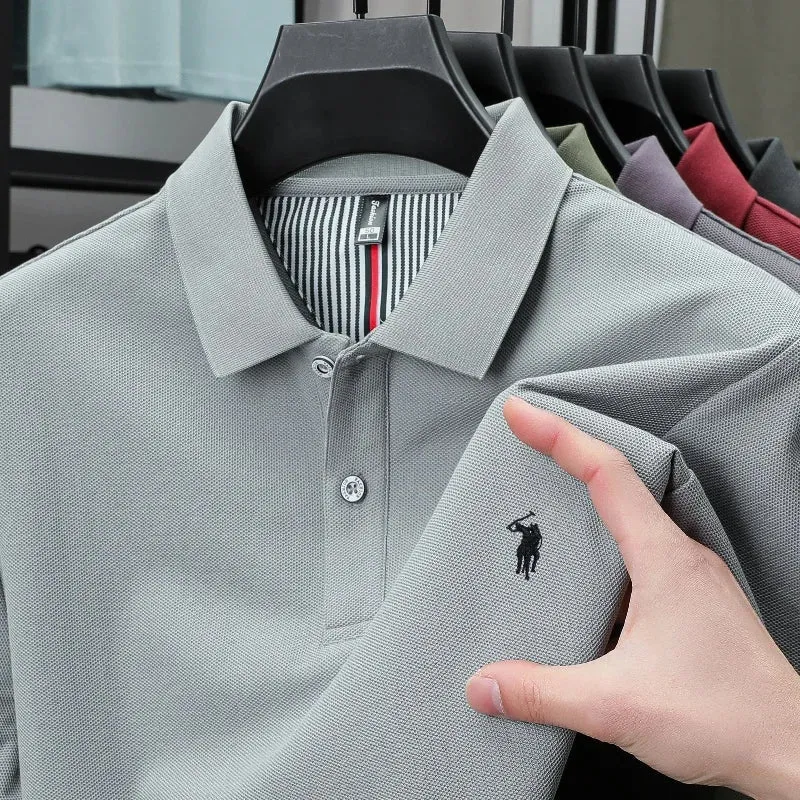 Men's Cotton Striped Polo Shirt - Paul Pony Embroidered 100% Cotton Summer Top