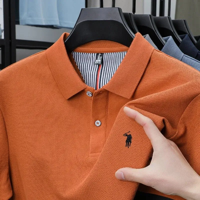 Men's Cotton Striped Polo Shirt - Paul Pony Embroidered 100% Cotton Summer Top