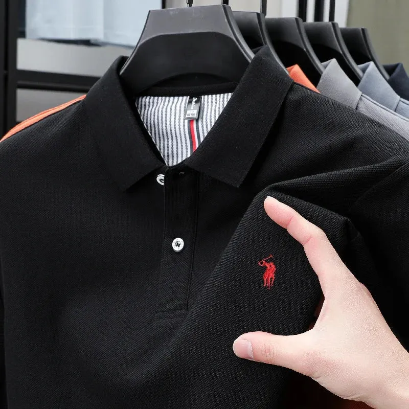 Men's Cotton Striped Polo Shirt - Paul Pony Embroidered 100% Cotton Summer Top