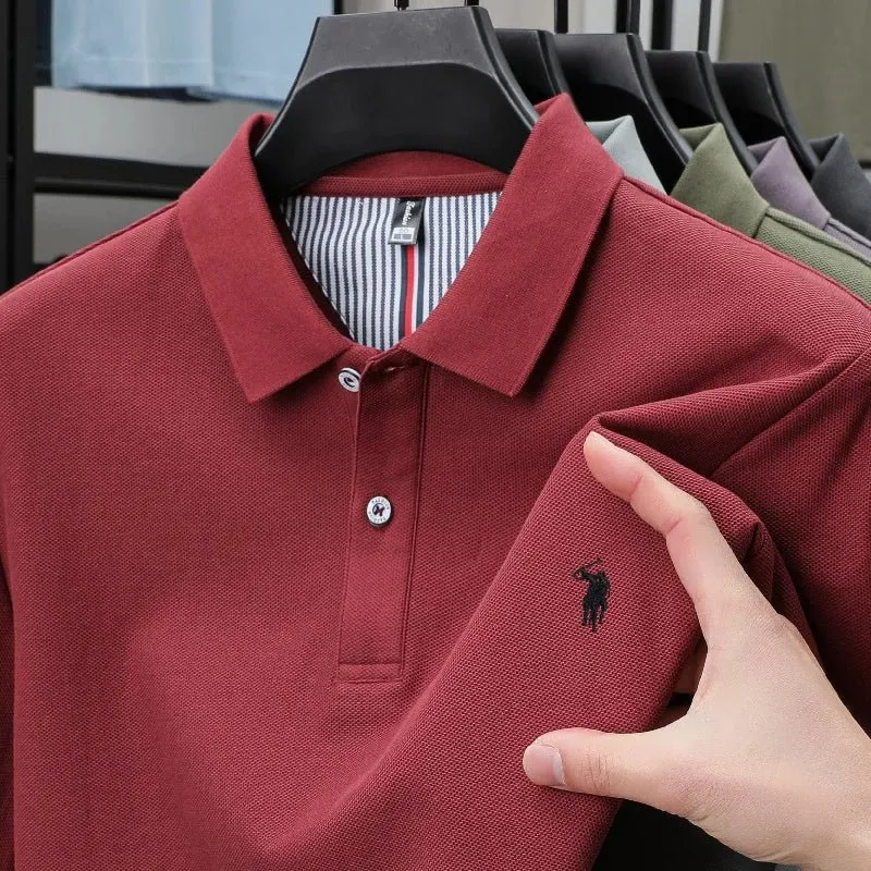 Men's Cotton Striped Polo Shirt - Paul Pony Embroidered 100% Cotton Summer Top
