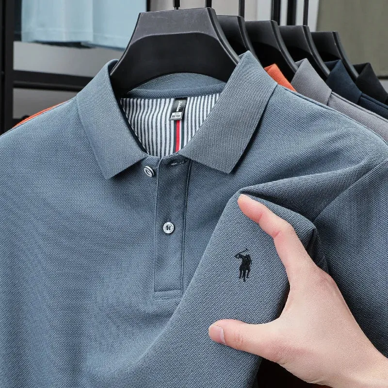 Men's Cotton Striped Polo Shirt - Paul Pony Embroidered 100% Cotton Summer Top