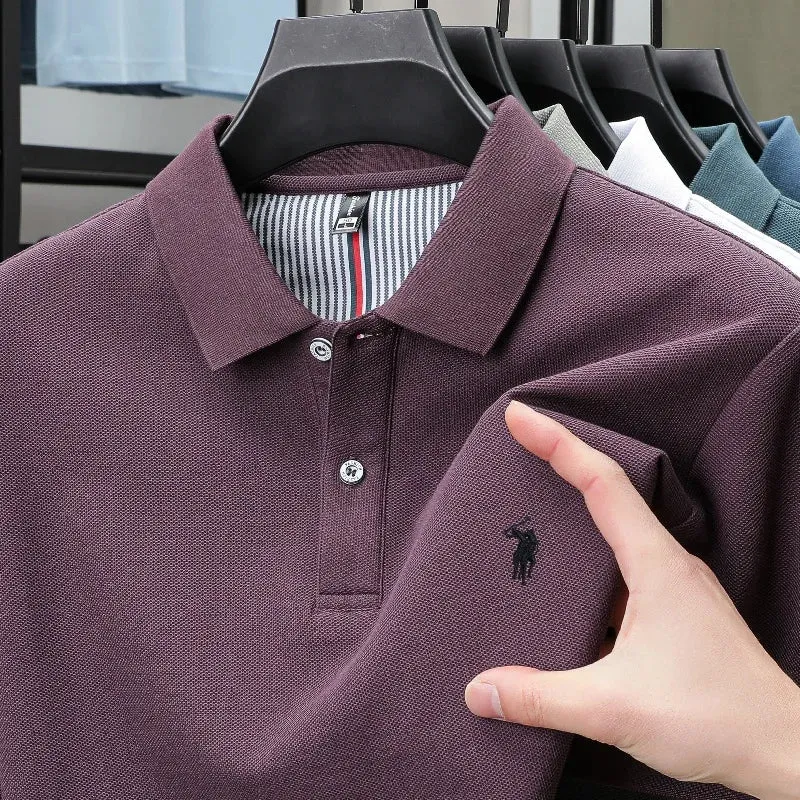 Men's Cotton Striped Polo Shirt - Paul Pony Embroidered 100% Cotton Summer Top