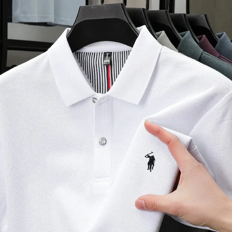 Men's Cotton Striped Polo Shirt - Paul Pony Embroidered 100% Cotton Summer Top