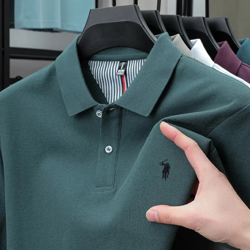 Men's Cotton Striped Polo Shirt - Paul Pony Embroidered 100% Cotton Summer Top