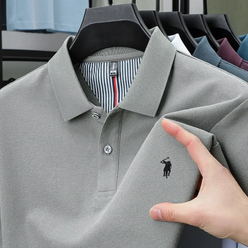 Men's Cotton Striped Polo Shirt - Paul Pony Embroidered 100% Cotton Summer Top