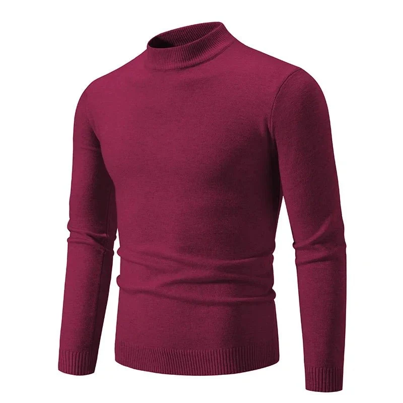 Men's Oversized Pullover Sweater - Basic Solid Color Half Neck Knitted Autumn Sweater