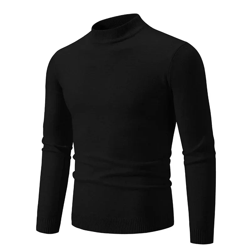 Men's Oversized Pullover Sweater - Basic Solid Color Half Neck Knitted Autumn Sweater