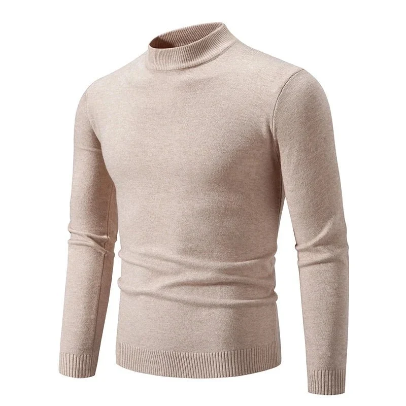 Men's Oversized Pullover Sweater - Basic Solid Color Half Neck Knitted Autumn Sweater