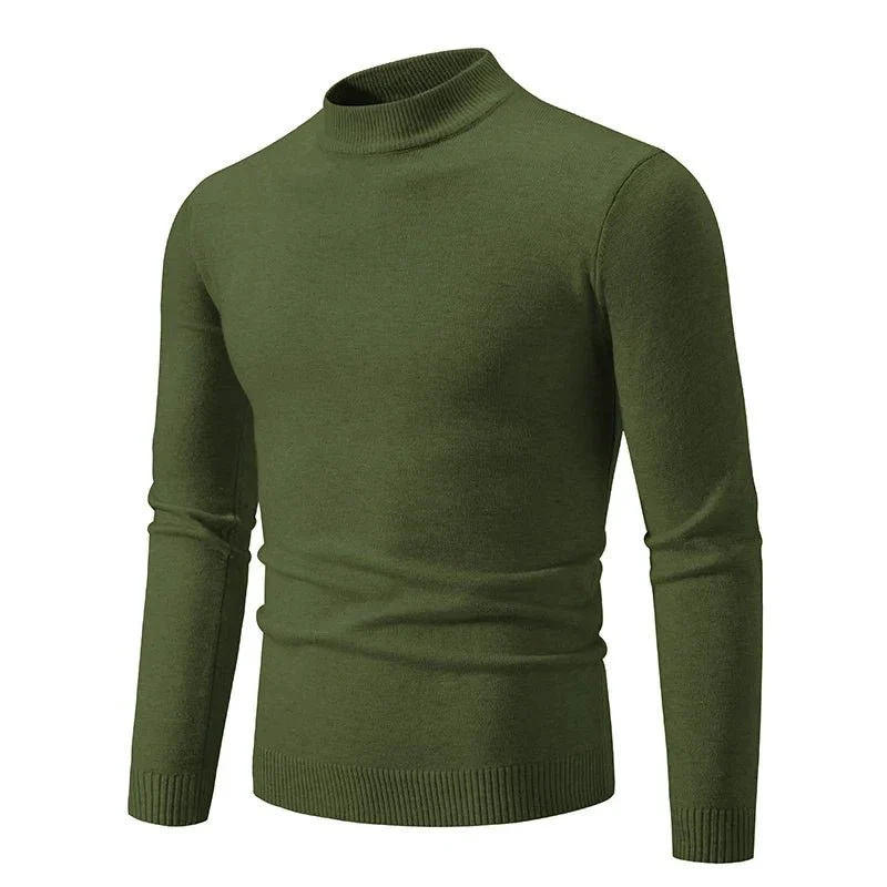Men's Oversized Pullover Sweater - Basic Solid Color Half Neck Knitted Autumn Sweater