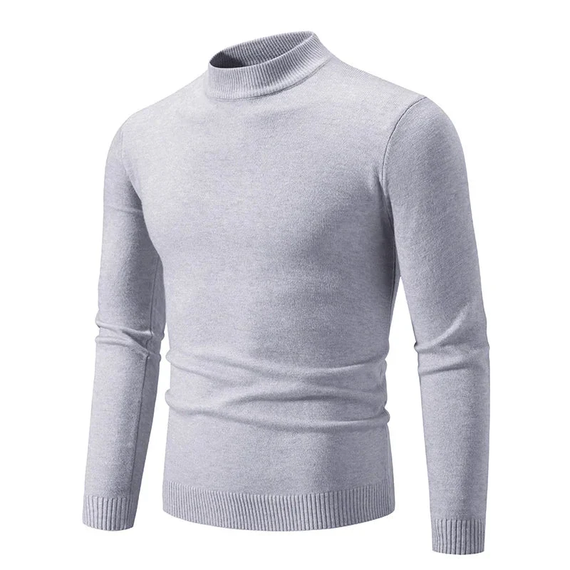 Men's Oversized Pullover Sweater - Basic Solid Color Half Neck Knitted Autumn Sweater