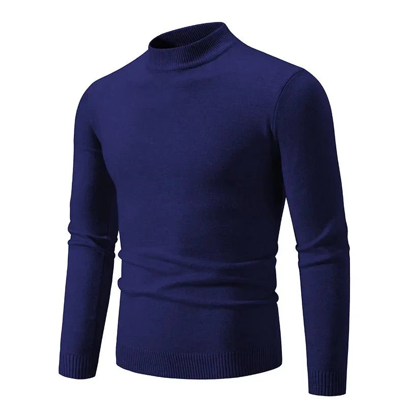 Men's Oversized Pullover Sweater - Basic Solid Color Half Neck Knitted Autumn Sweater
