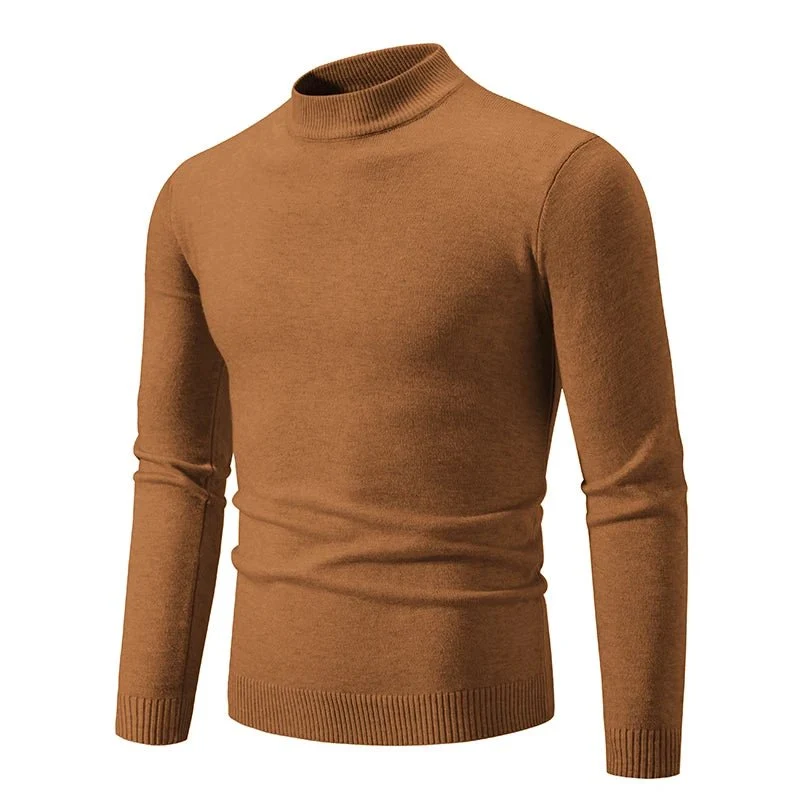 Men's Oversized Pullover Sweater - Basic Solid Color Half Neck Knitted Autumn Sweater