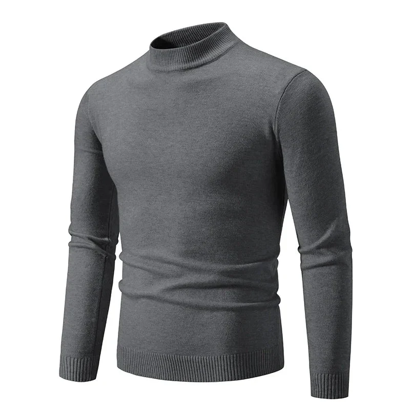 Men's Oversized Pullover Sweater - Basic Solid Color Half Neck Knitted Autumn Sweater