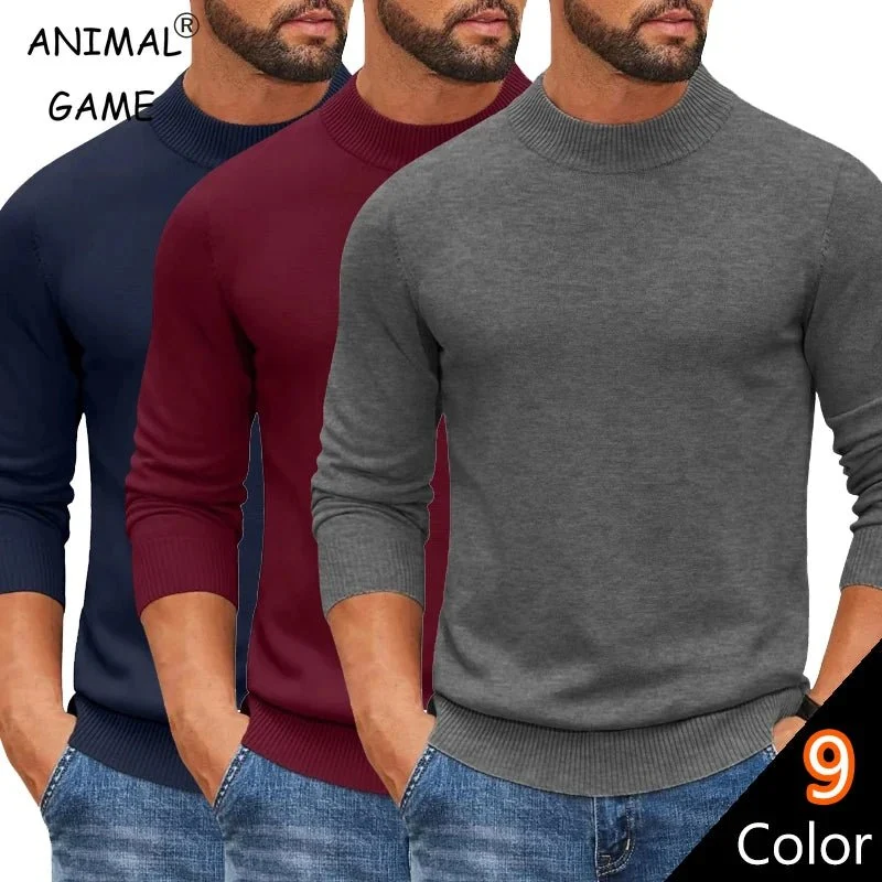 Men's Mock Turtleneck Sweater - Stylish Pullover for Cold Days in Streetwear Mode