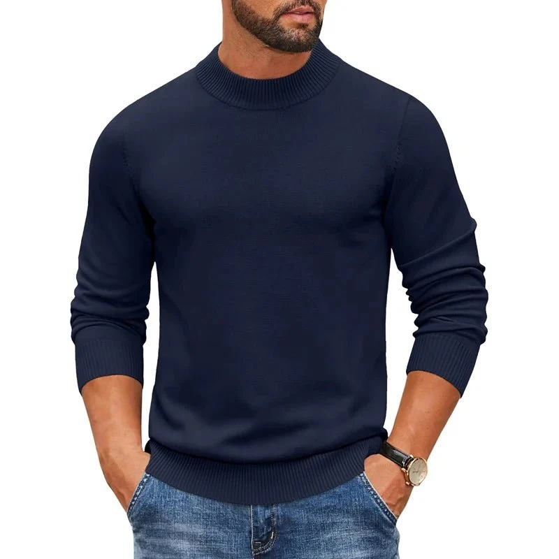 Men's Mock Turtleneck Sweater - Stylish Pullover for Cold Days in Streetwear Mode