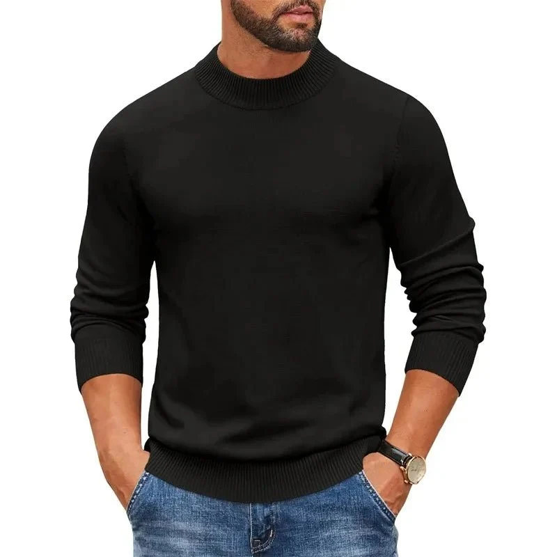 Men's Mock Turtleneck Sweater - Stylish Pullover for Cold Days in Streetwear Mode