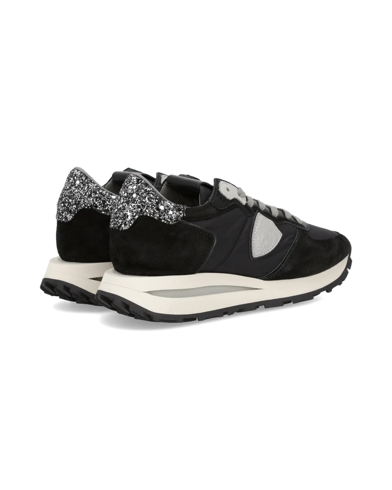 Sneakers Tropez Haute Women with Glitter Heel Tab, Black Silver