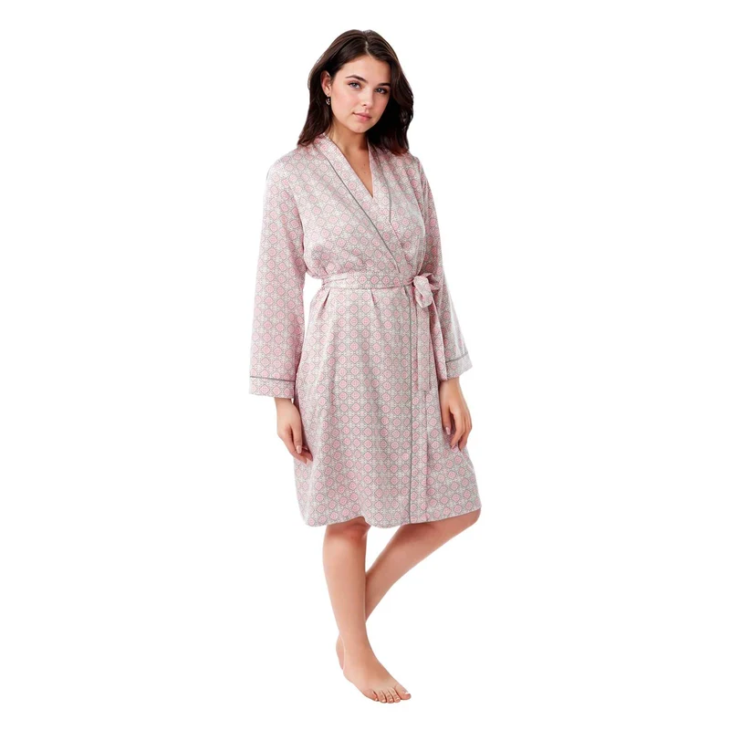 Damen-Morgenmantel, Satin-Kimono-Bademantel, Nachtwäsche, Aqua und Koralle