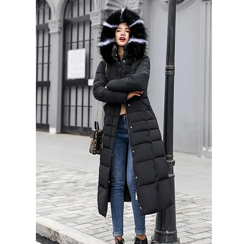 Neue Winterparkas für Damen – Lockerer, warmer, dick gefütterter Mantel mit großem Pelzkragen und Kapuze.
