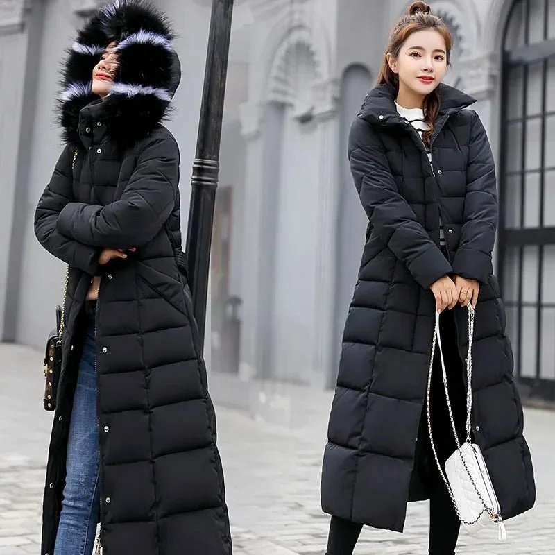 Neue Winterparkas für Damen – Lockerer, warmer, dick gefütterter Mantel mit großem Pelzkragen und Kapuze.