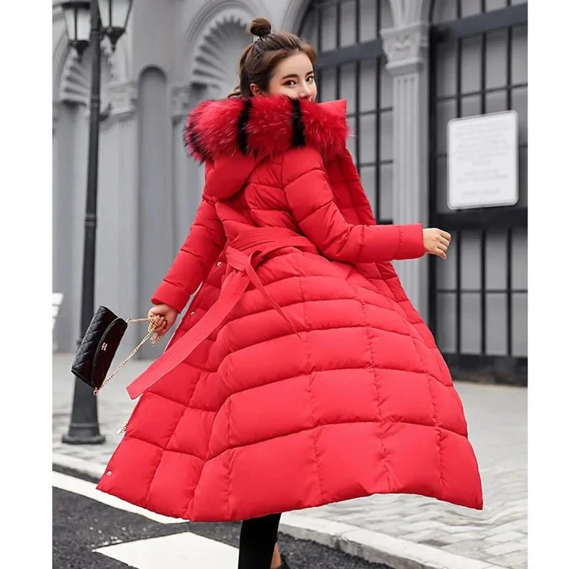 Neue Winterparkas für Damen – Lockerer, warmer, dick gefütterter Mantel mit großem Pelzkragen und Kapuze.