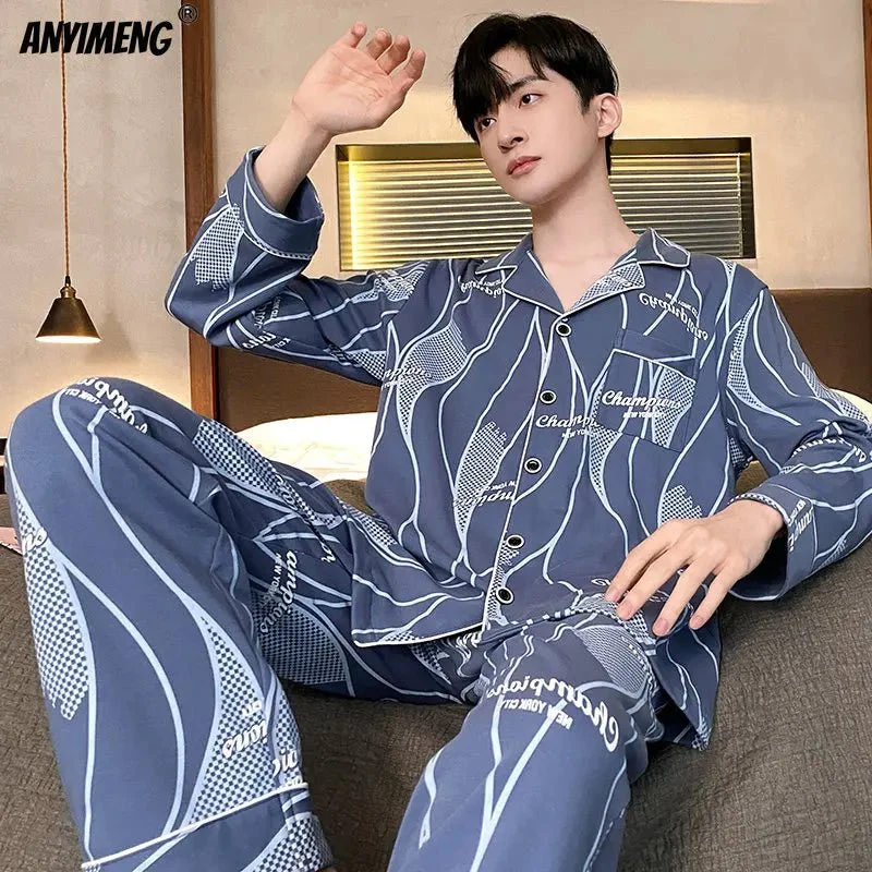 Herrenpyjama in großen Größen aus weichem Baumwollmischgewebe (L-4XL)