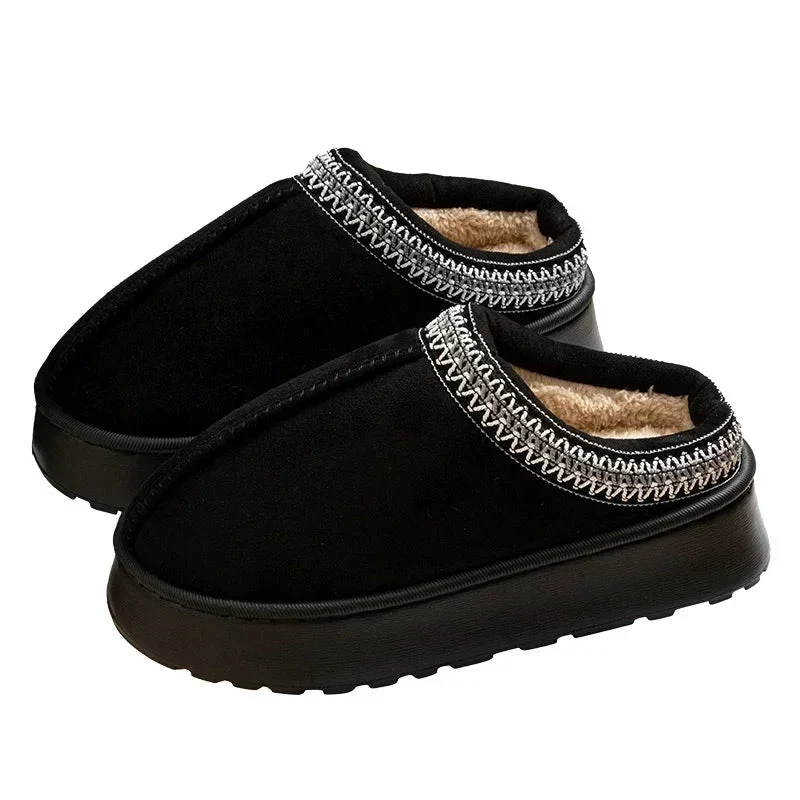 Damen-Winterpantoffeln mit Stickerei, Plüschfutter und rutschfester Sohle