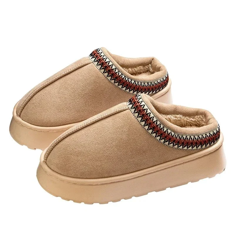 Damen-Winterpantoffeln mit Stickerei, Plüschfutter und rutschfester Sohle