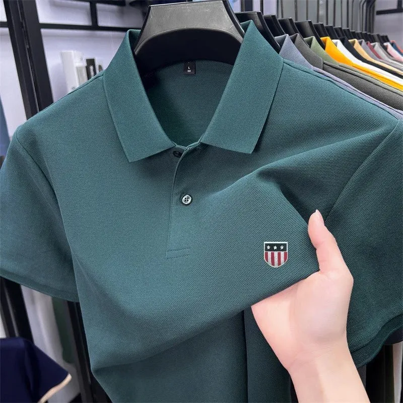 Luxury Cotton Polo Shirt for Men - 100% Cotton, Short Sleeves, Lapel Printing, Ideal for Business and Leisure