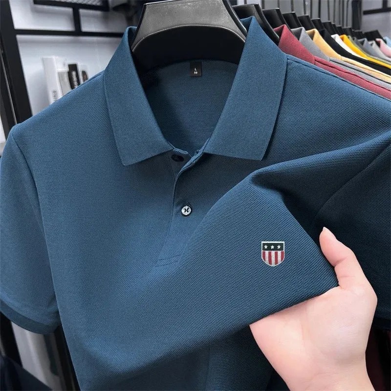 Luxury Cotton Polo Shirt for Men - 100% Cotton, Short Sleeves, Lapel Printing, Ideal for Business and Leisure