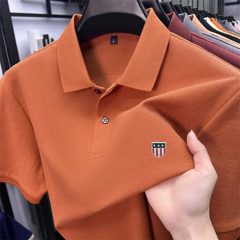 Luxury Cotton Polo Shirt for Men - 100% Cotton, Short Sleeves, Lapel Printing, Ideal for Business and Leisure