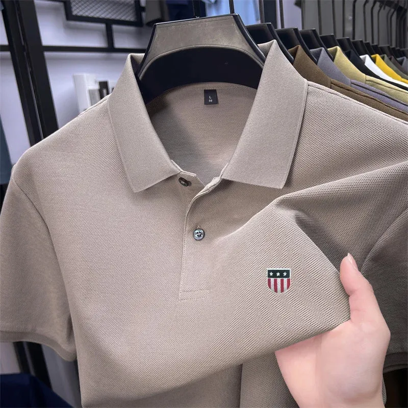 Luxury Cotton Polo Shirt for Men - 100% Cotton, Short Sleeves, Lapel Printing, Ideal for Business and Leisure