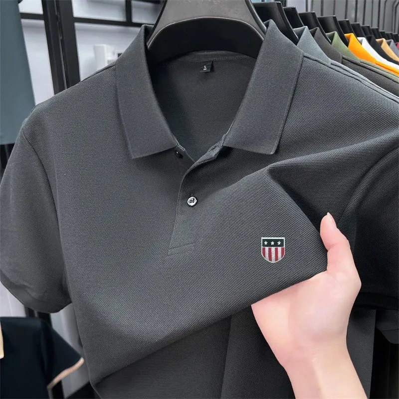 Luxury Cotton Polo Shirt for Men - 100% Cotton, Short Sleeves, Lapel Printing, Ideal for Business and Leisure